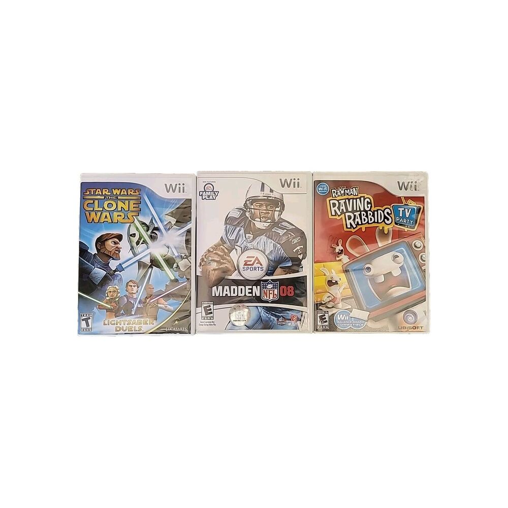 3 Nintendo Wii Games (Star Wars Clone Wars, Madden 08, Rayman Raving Rabbids)